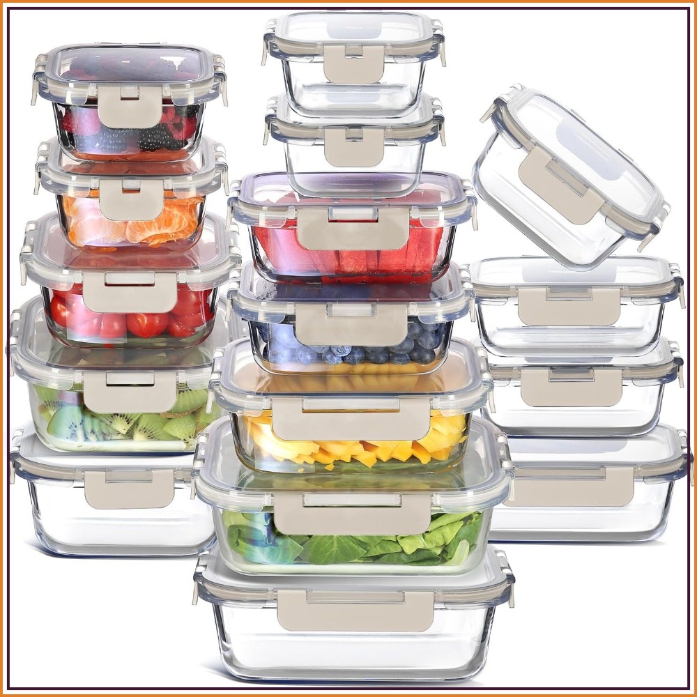 Food Storage Freezer Containers - 32pc Glass Food Storage Containers with