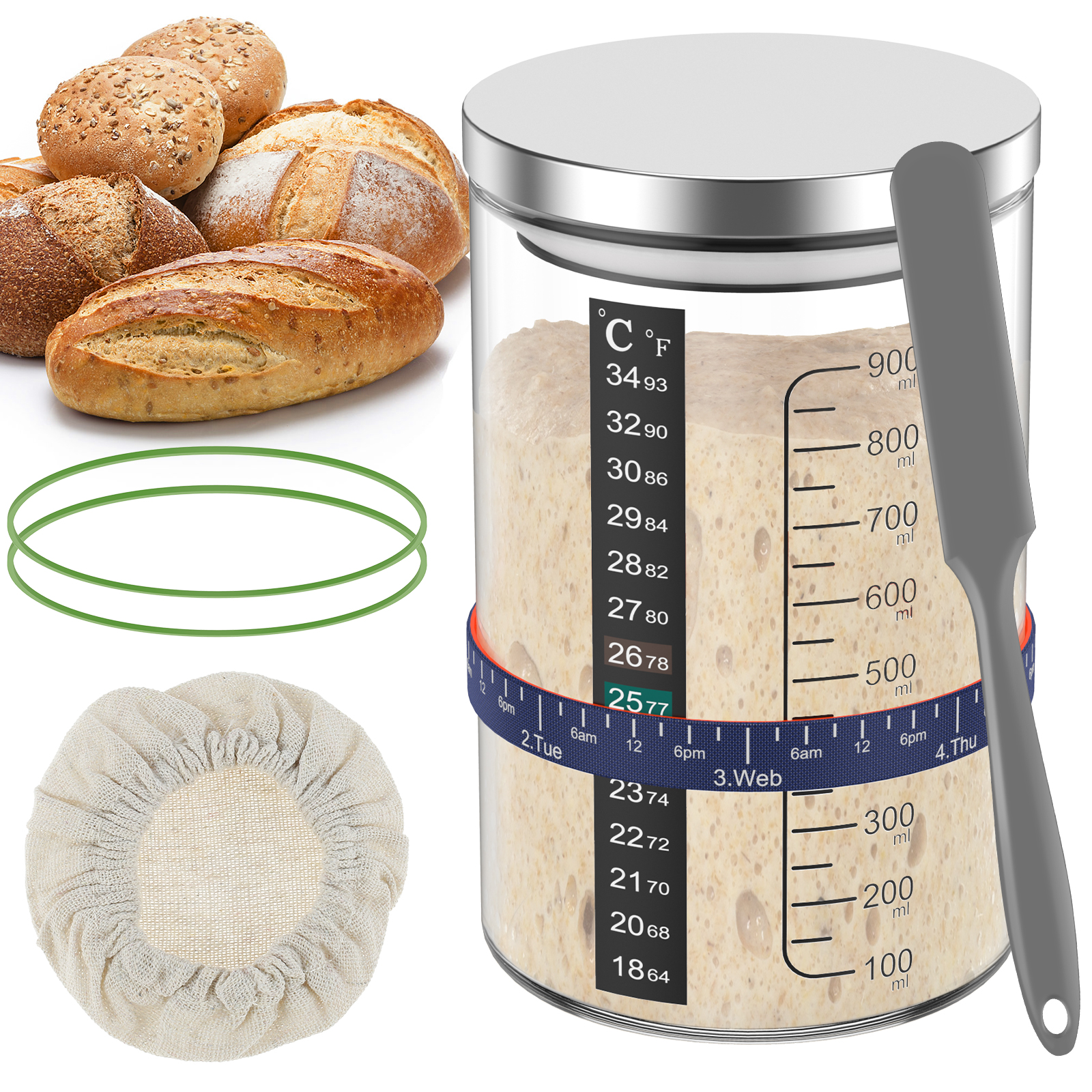 Food Storage Glass Box - Sourdough Starter Jar 900ml Starter Container