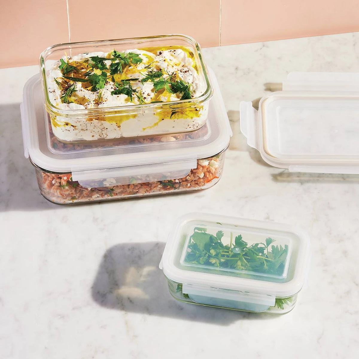 Food Storage Freezer Containers - 6pc (Set of 3) Glass Food