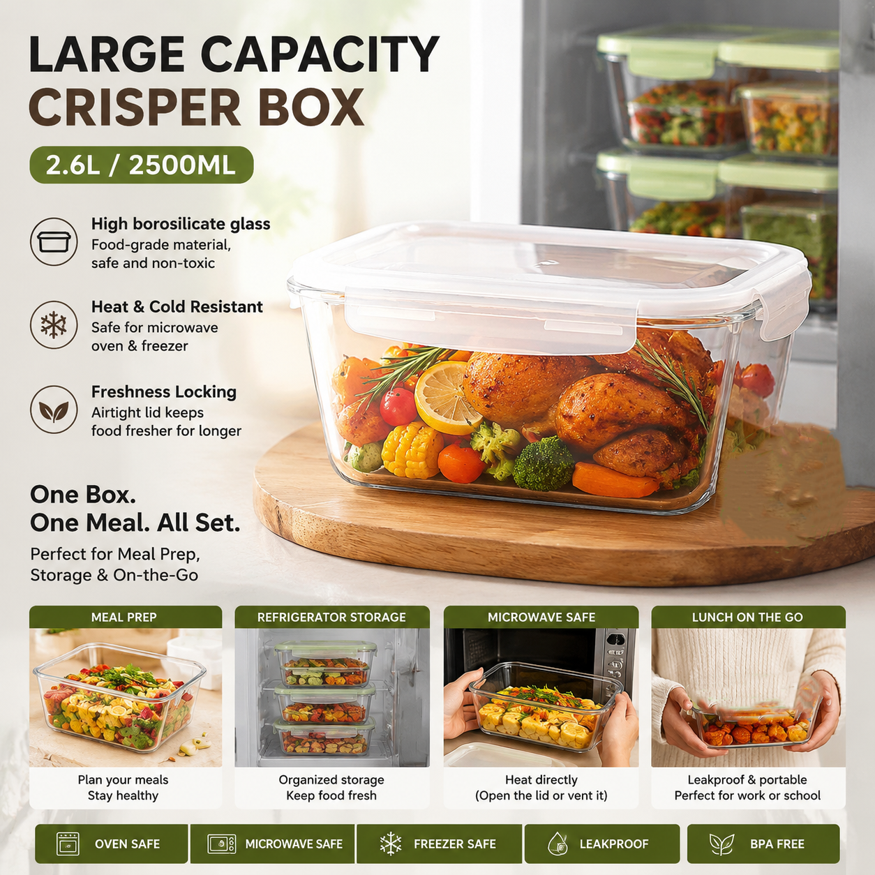 Food Storage Box Large - Large Capacity Glass Food Storage Container