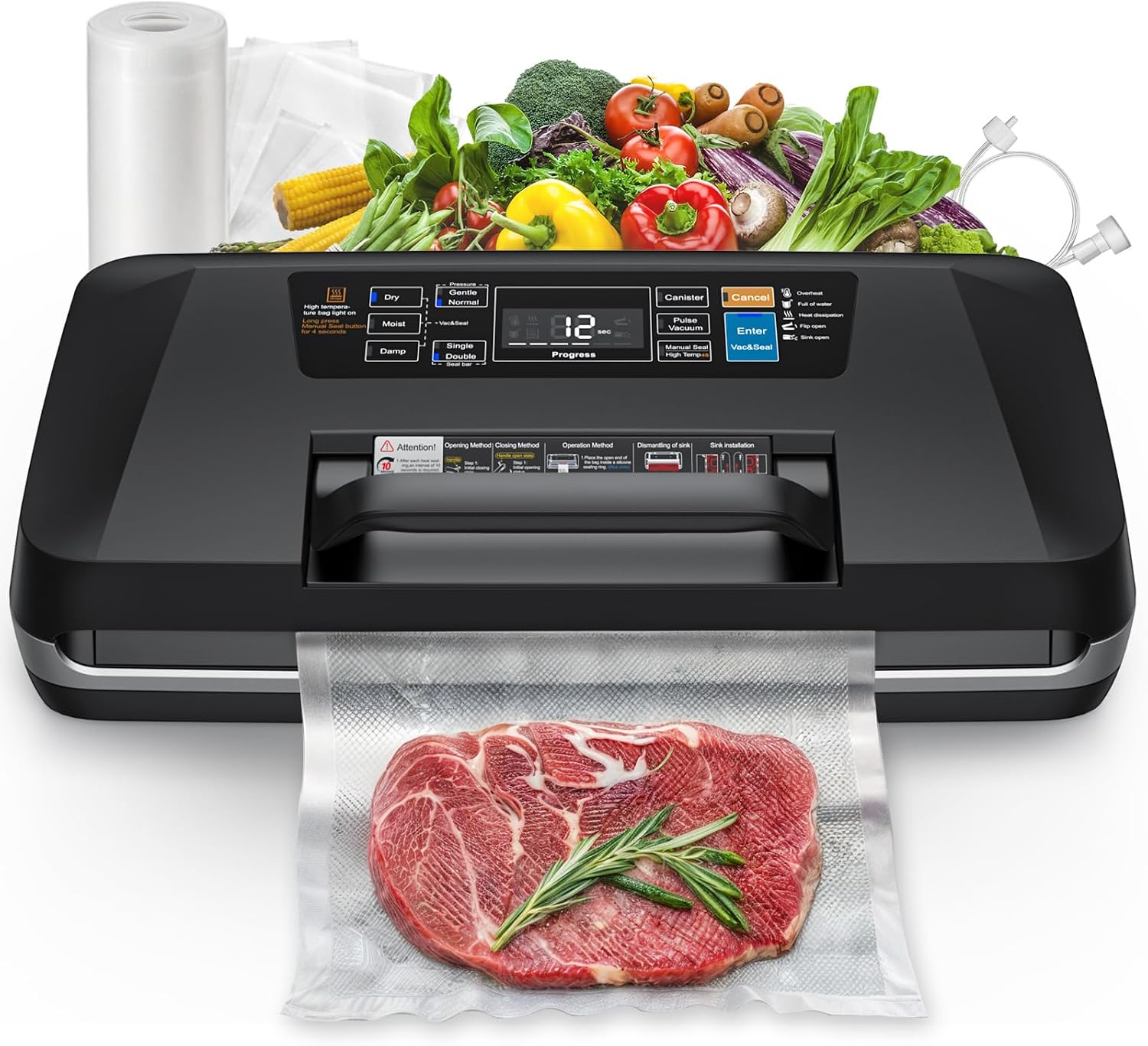 Food Storage Vacuum Seal Bags - 230W 95KPa Vacuum Sealer, 10-in-1 Food