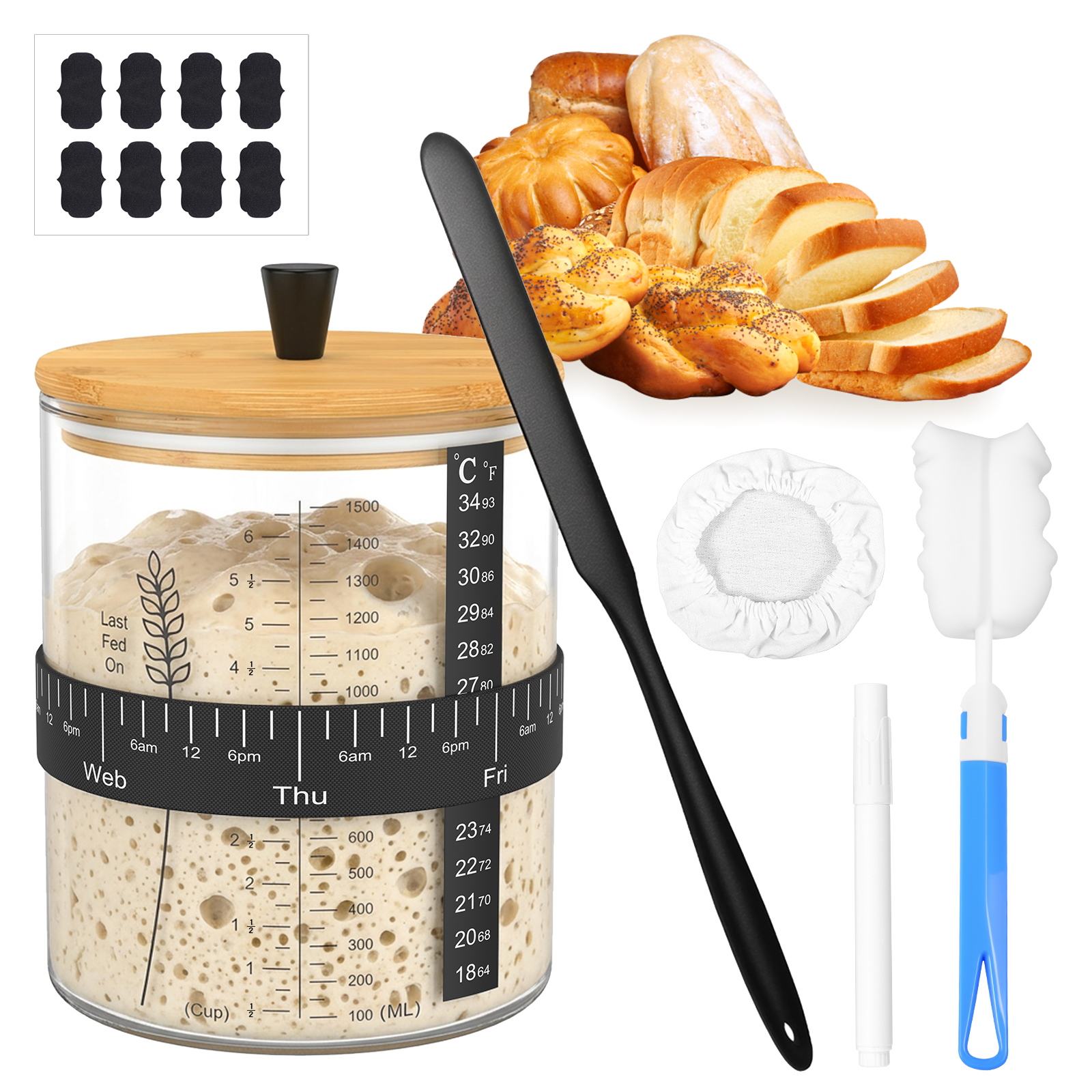 Food Storage Glass Box - 1500/900ml Sourdough Starter Jar Set Clear