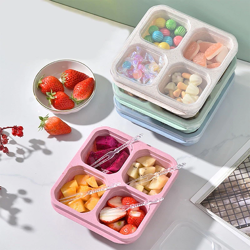 Food Storage Bowls - 4 Grids Food Storage Box Portable
