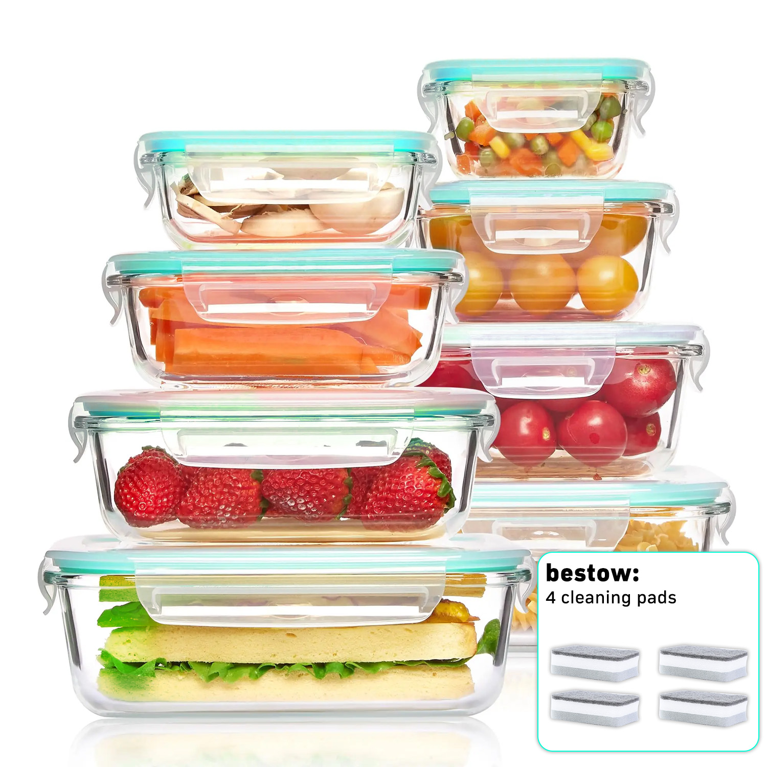 Food Storage Glass Box - 8-Pack Airtight Glass Food Storage Containers,Borosilicate
