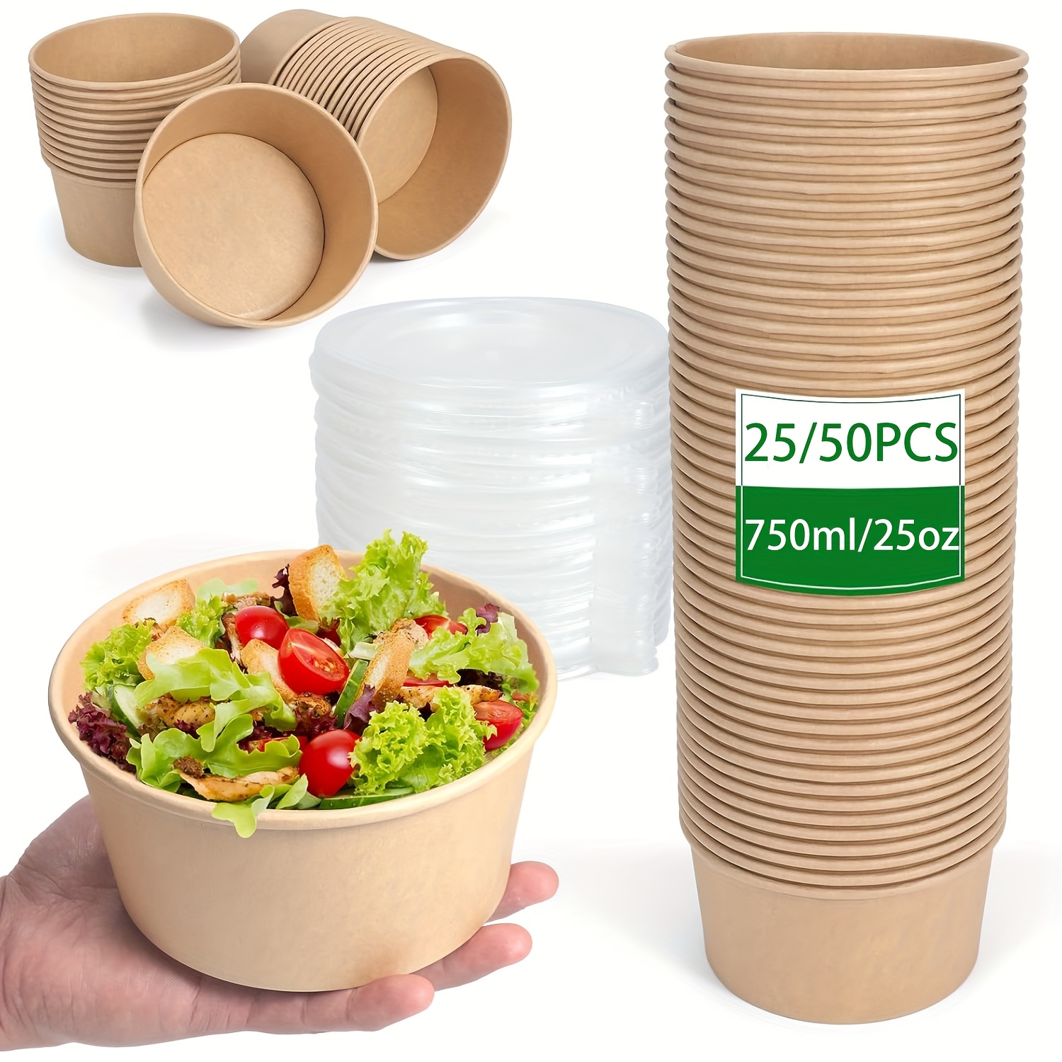 Food Storage Bowls - 25Oz/750Ml 25/50 Pack Paper Bowls with