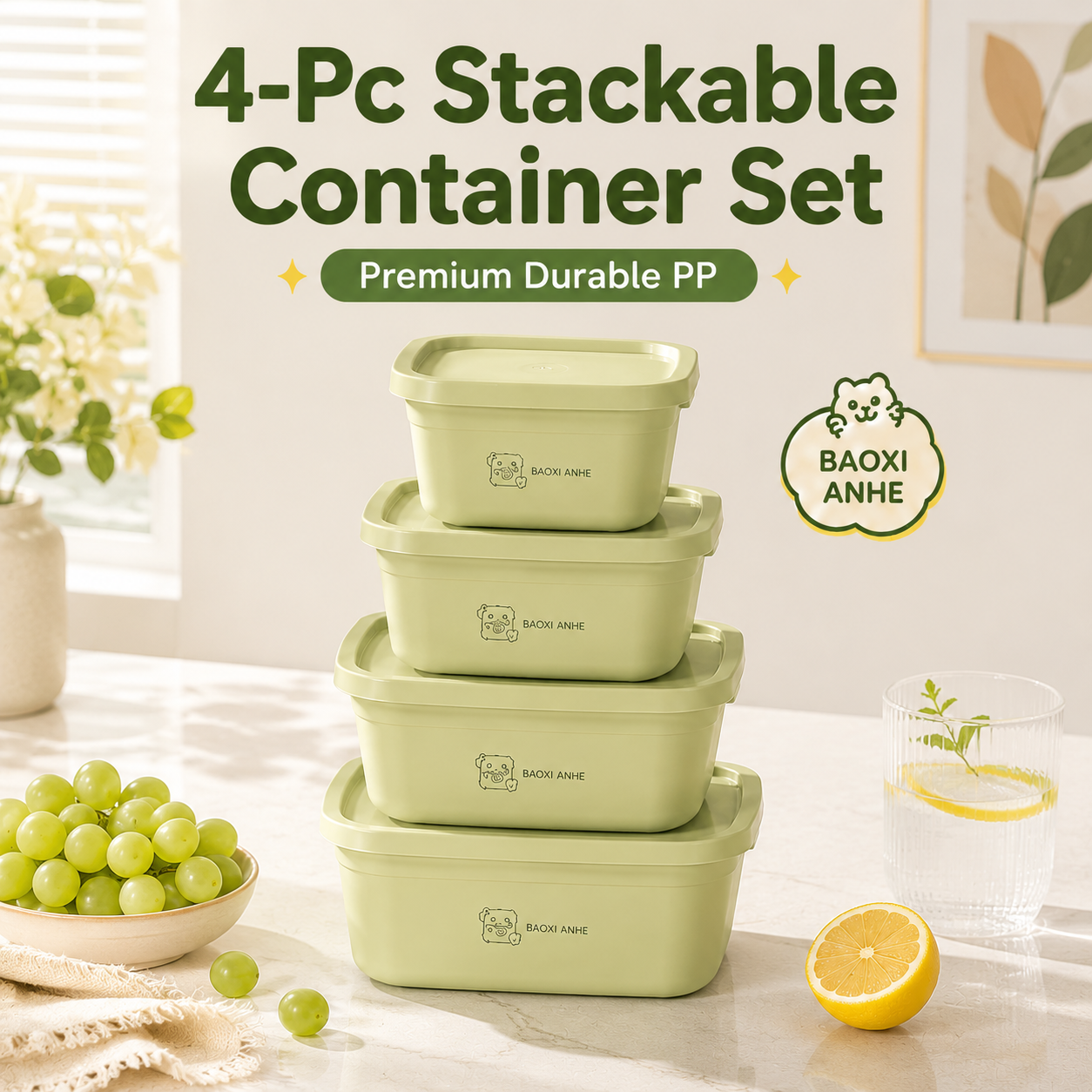 Food Storage Freezer Containers - 4Pcs Stackable Food Storage Containers with