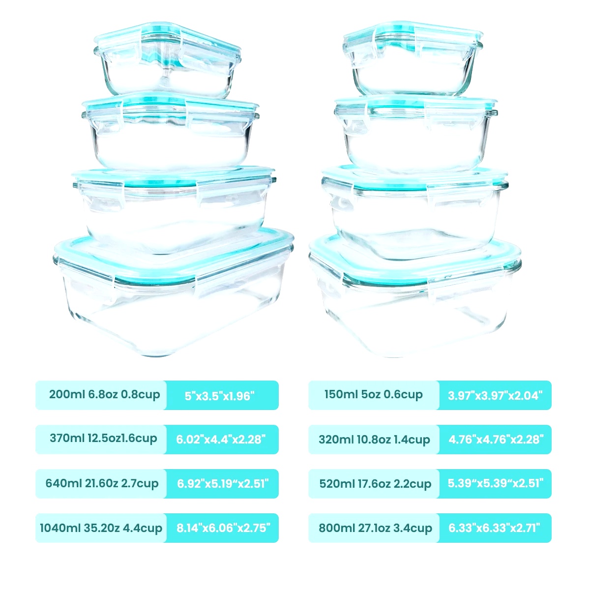 8pcs Glass Food Storage Contai - Food Storage Glass Box avis et prix
