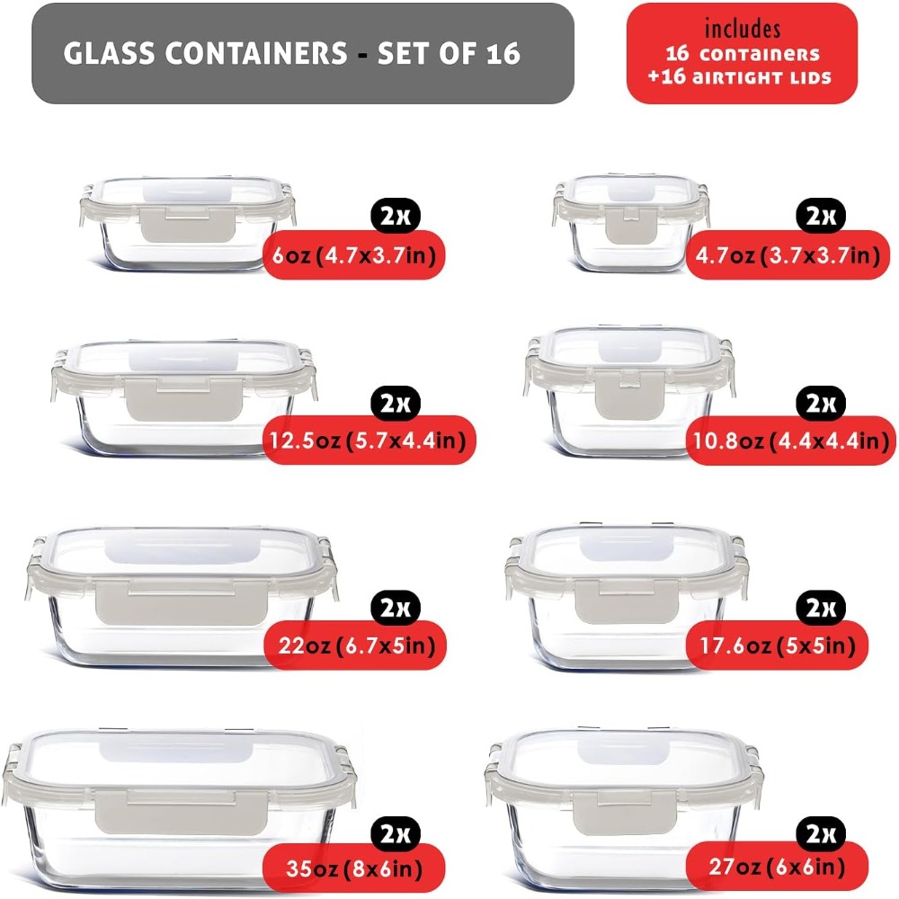 32pc Glass Food Storage Contai - Food Storage Freezer Containers avis et prix