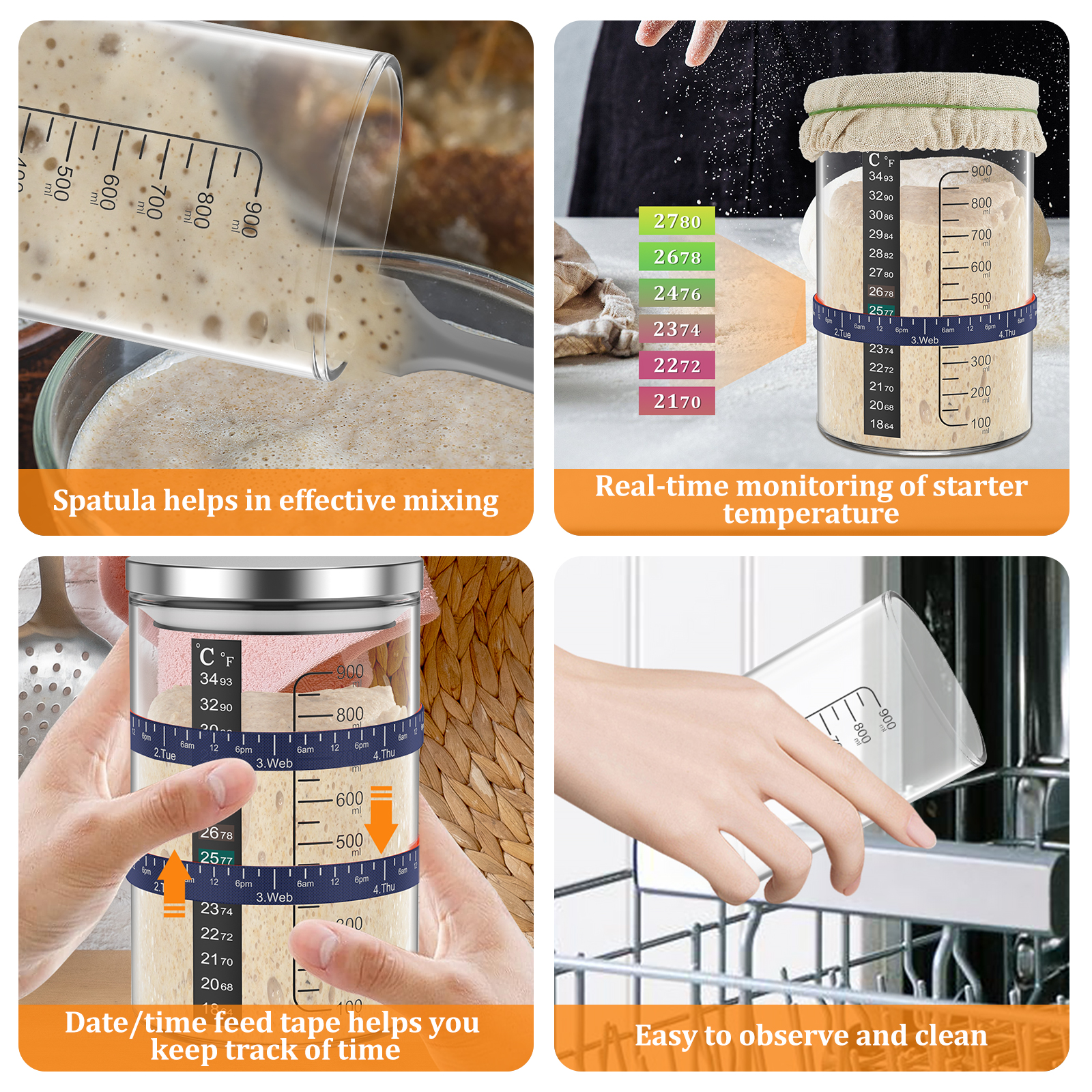Sourdough Starter Jar 900ml St - Food Storage Glass Box avis et prix