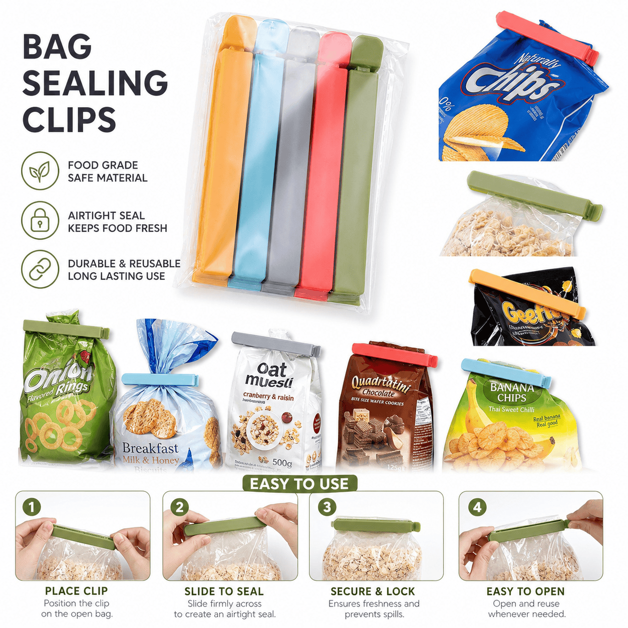 5 pcs Plastic Bag Sealing Clip - Food Storage Reusable Bags avis et prix