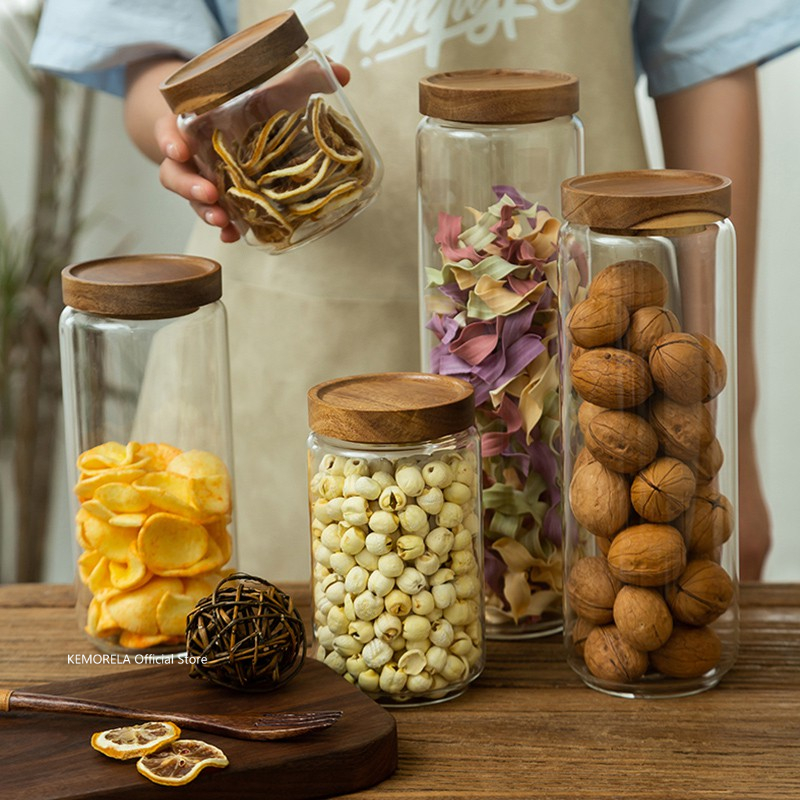 Wood Lid Glass Airtight Canist - Food Storage Glass Box avis et prix