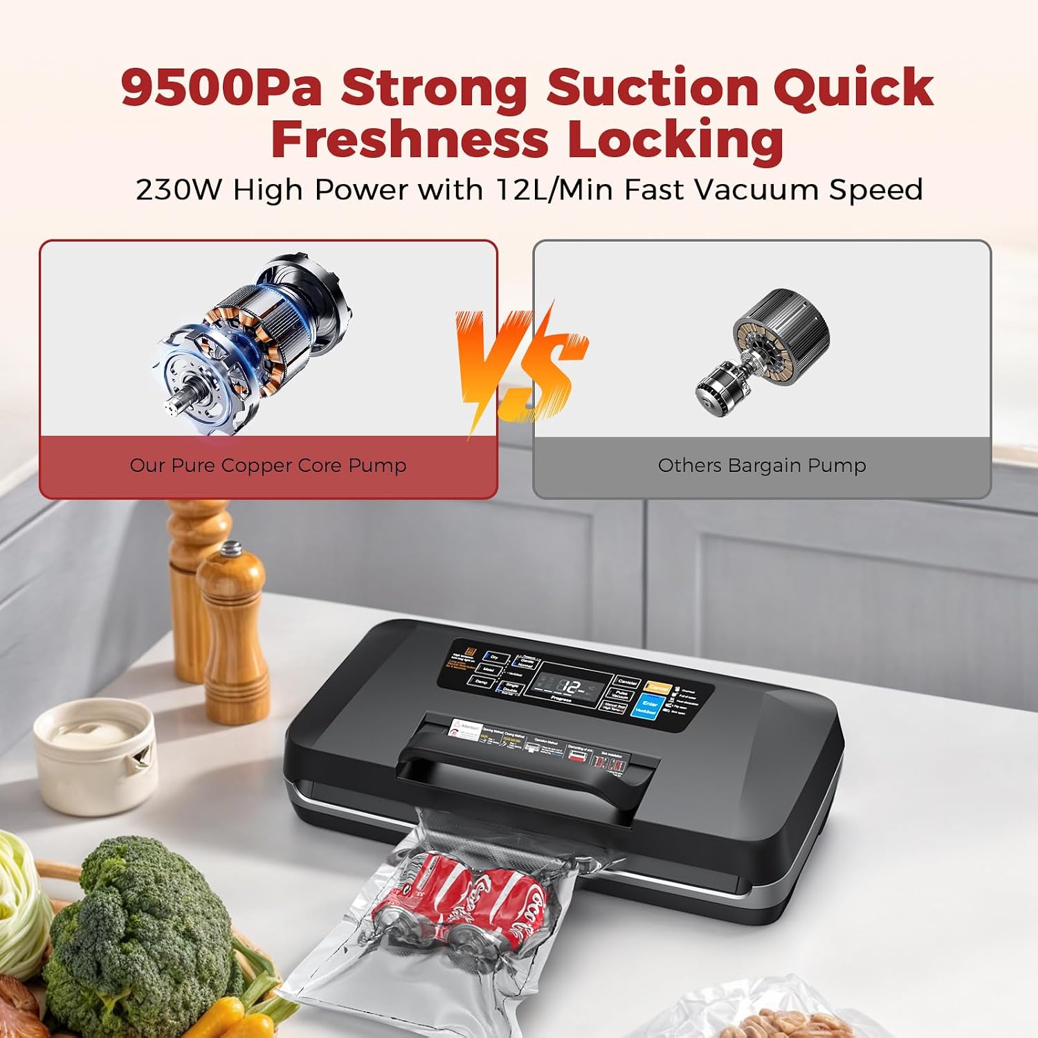 230W 95KPa Vacuum Sealer, 10-i - Food Storage Vacuum Seal Bags avis et prix